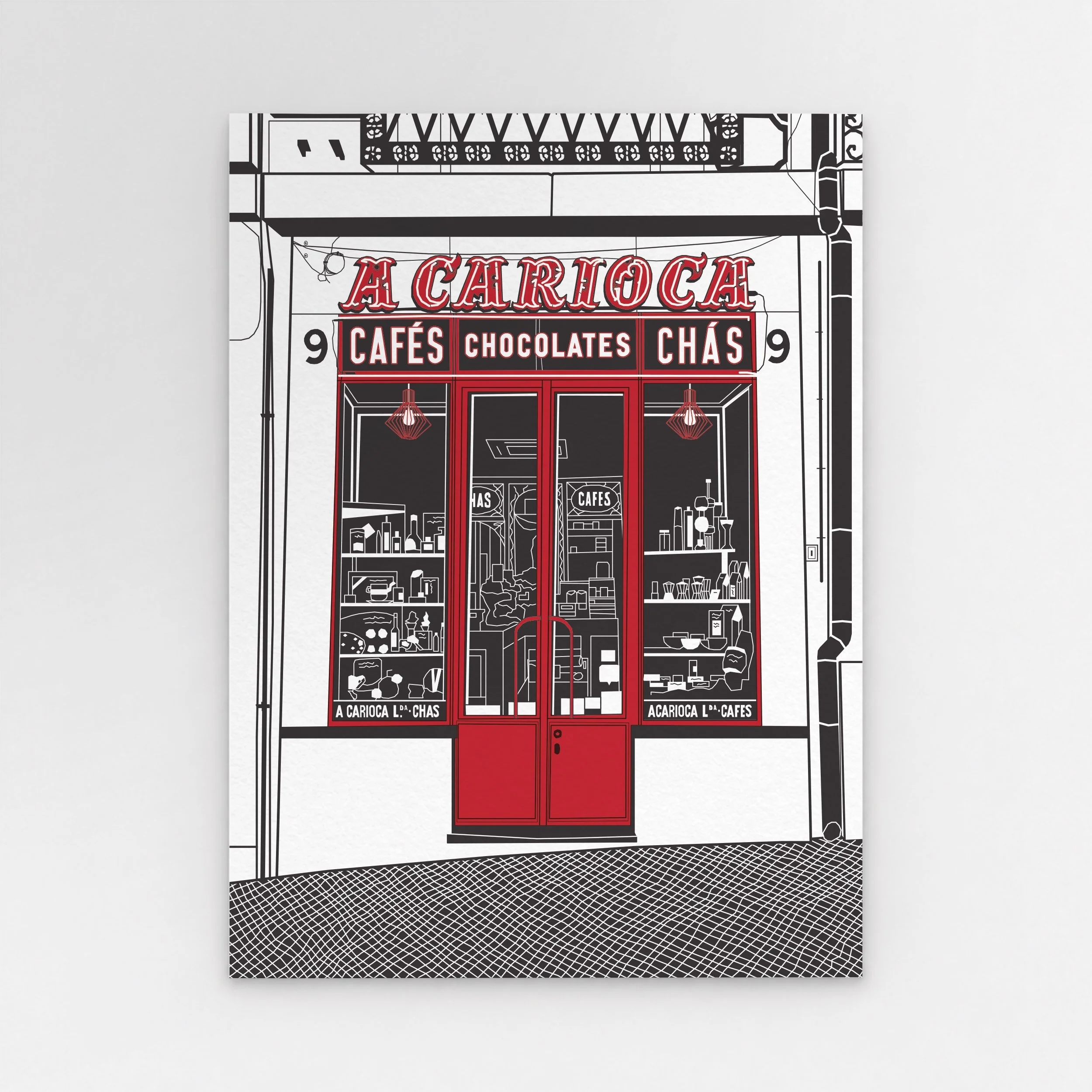 Illustration of A Carioca tea and coffee shop at Rua da Misericórdia 9 in Lisbon.