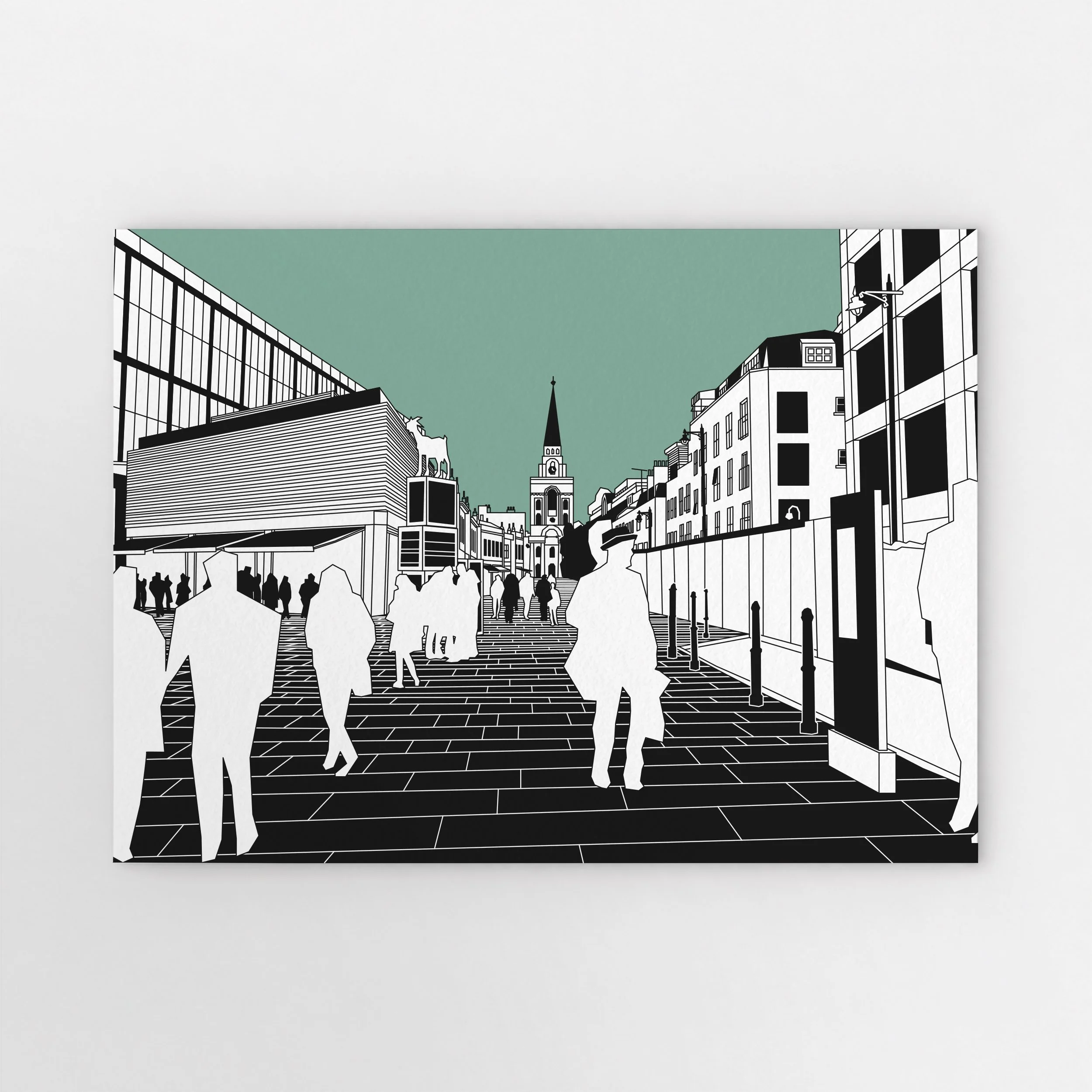 Illustration of Spitalfields Market featuring Kenny Hunter’s I Goat sculpture, by Pablo Jorge.