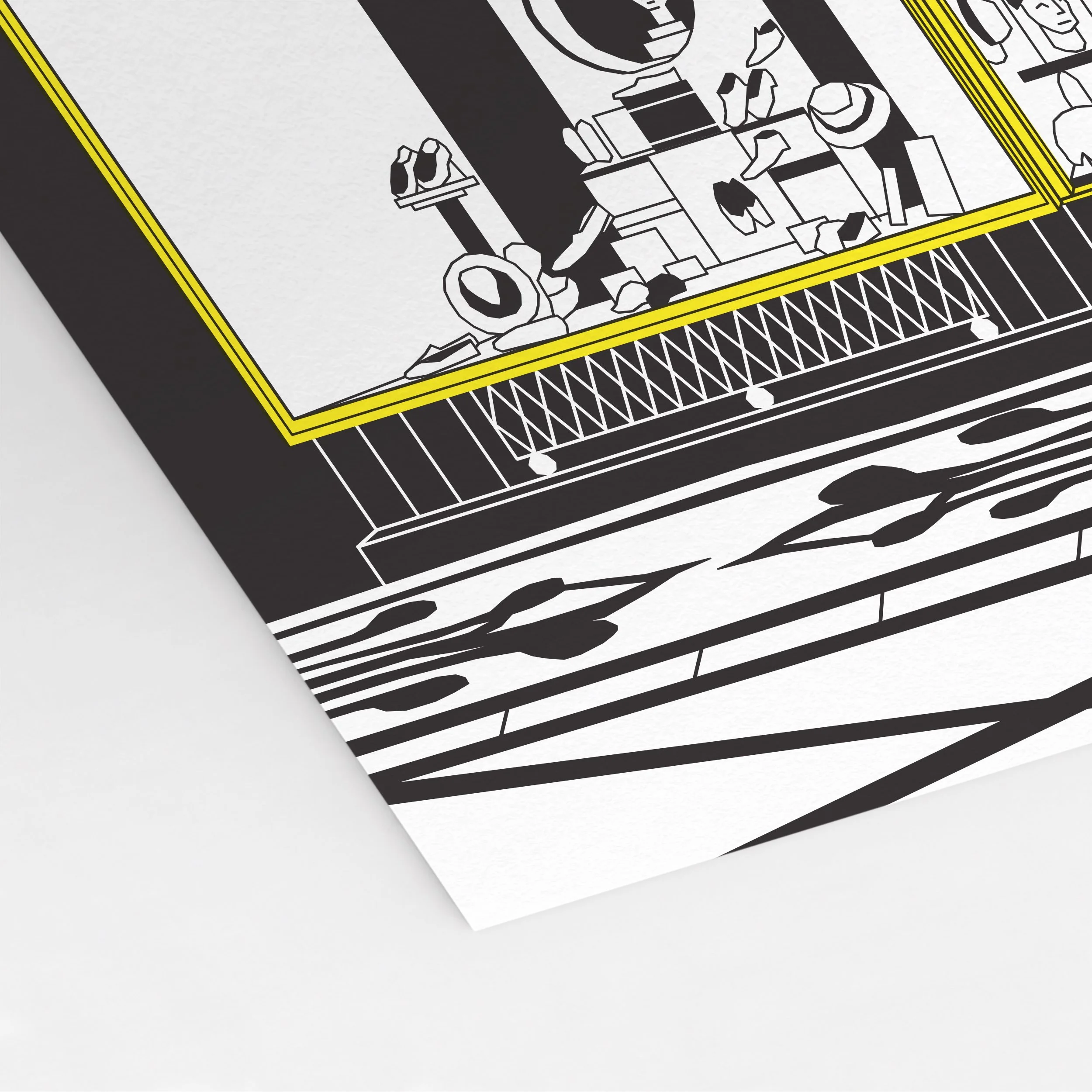 Detail of the Lord shopfront’s lettering and display windows in Pablo Jorge’s illustration.