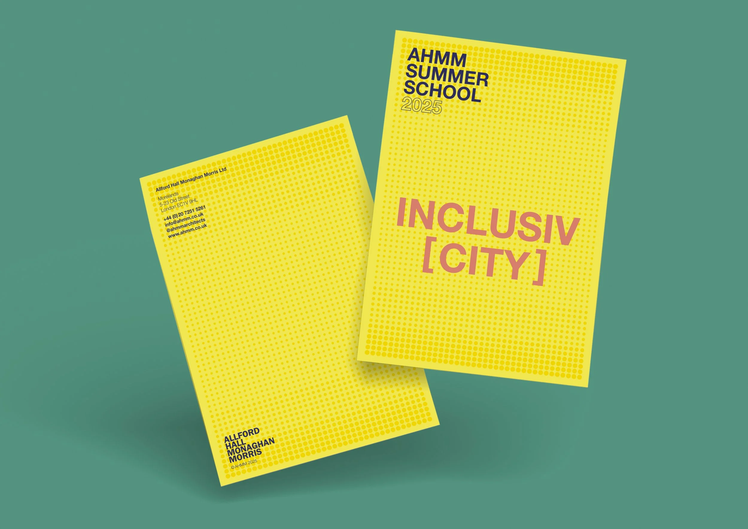 Front and back cover of an A5 booklet finished in mat laminated with clear spot UV dots to achieve a texturised feeling.