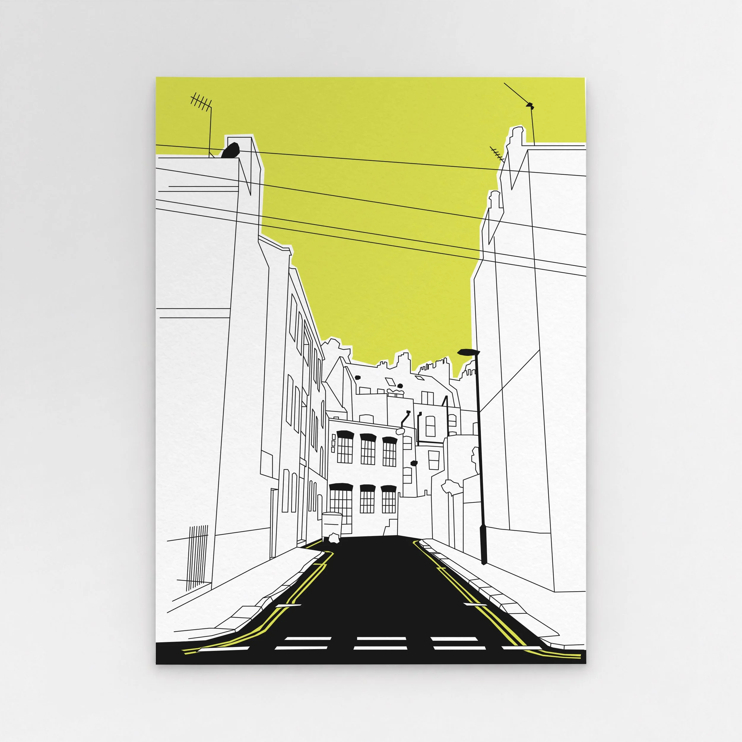 Illustration of Wigton Place, a narrow cul-de-sac in Kennington, South London, by Pablo Jorge.