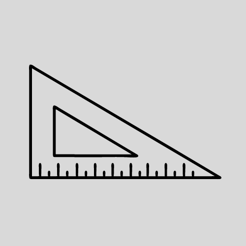 A black outline drawing of a right triangle ruler with a smaller triangle inside, on a gray background.