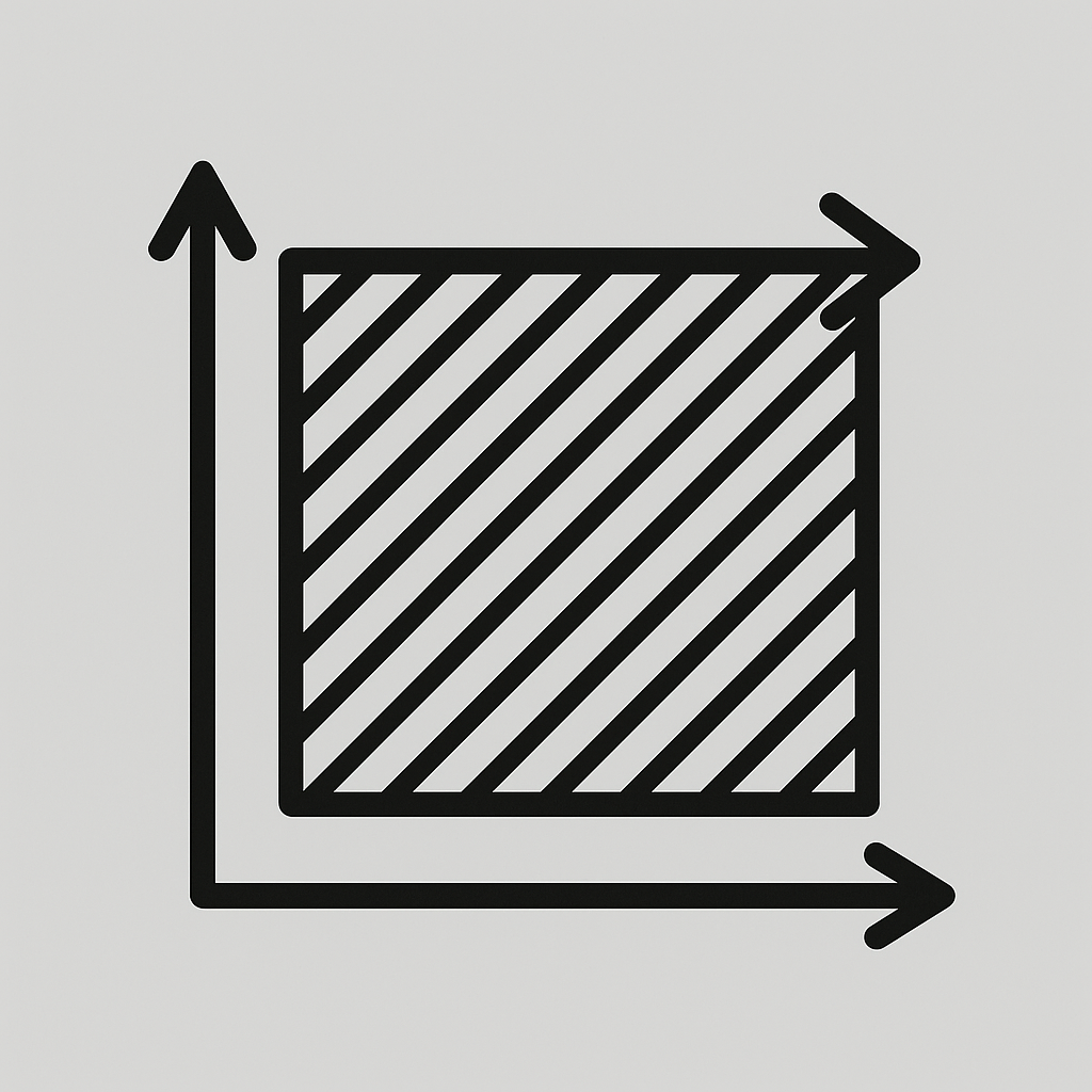 A black and white icon of a 3D graph with axes and a shaded square in the center.