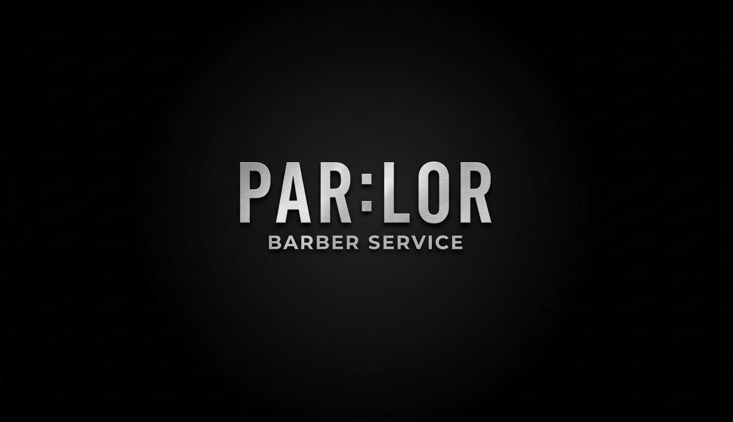 Logo for Parlor Barber Service with dark background and metallic text.