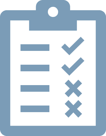 Icon of a clipboard with a checklist, featuring three items, two marked with checkmarks and one with an X.