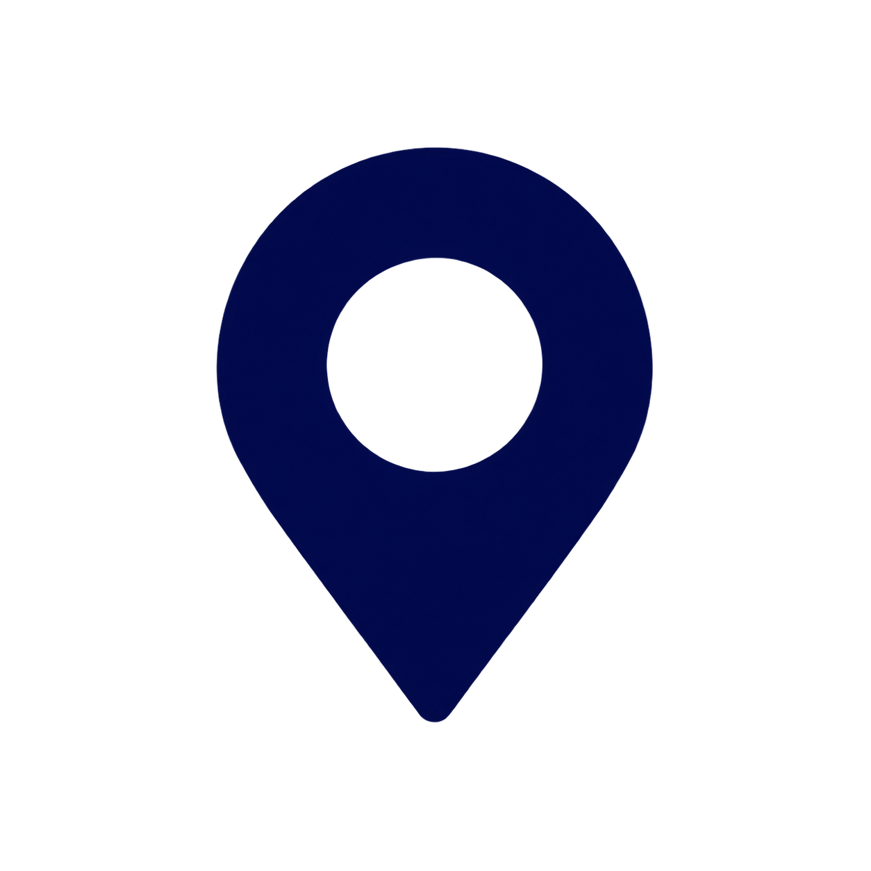 A dark blue map pin icon with a black circle in the center, used to represent location or place marker on digital maps.