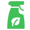 Green spray bottle with nozzle and leaf logo
