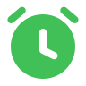 A green clock icon showing the time at 3:00.