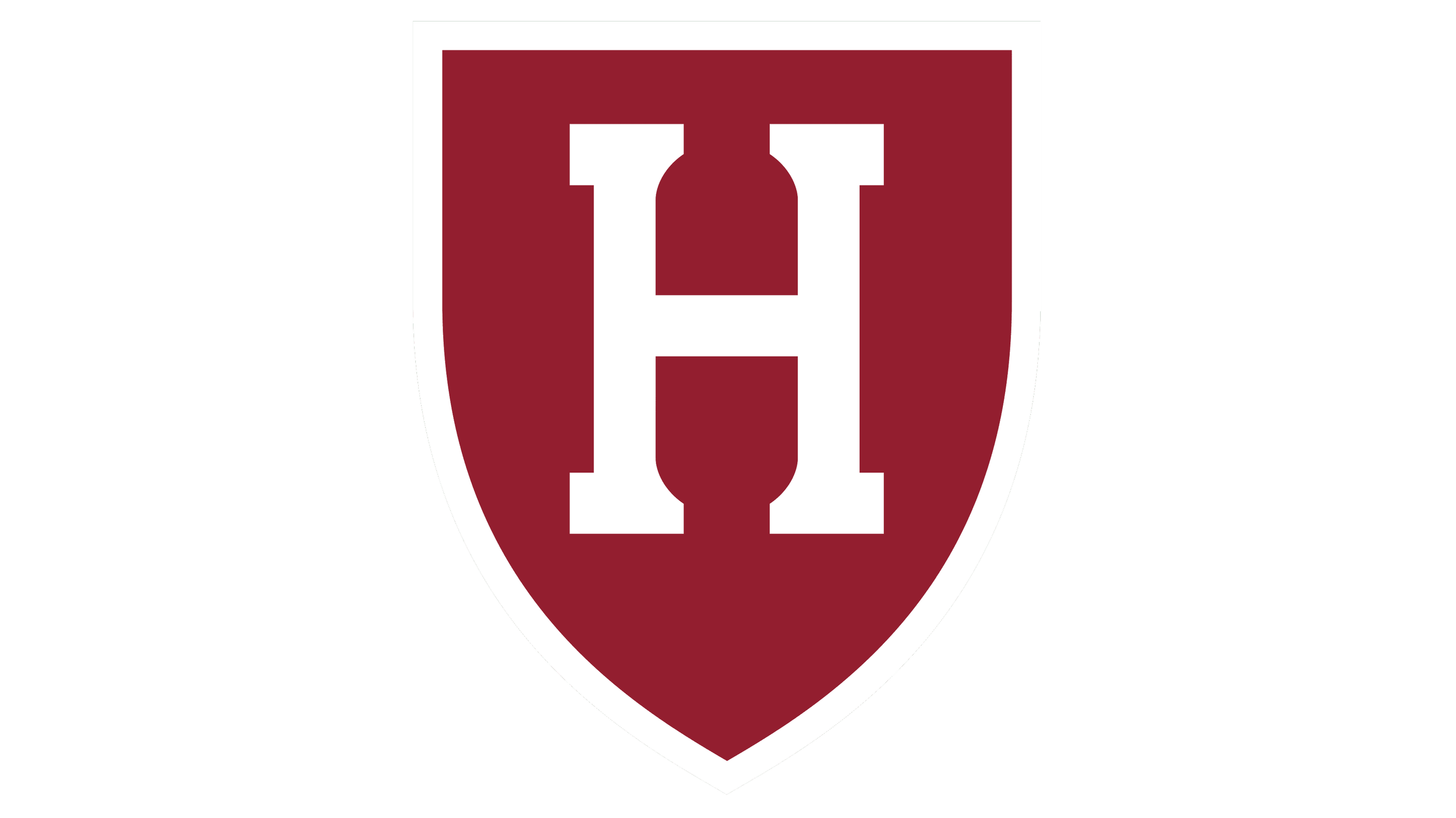 Harvard University logo: A shield emblem with a maroon background and white border, featuring a large white letter H in the center.