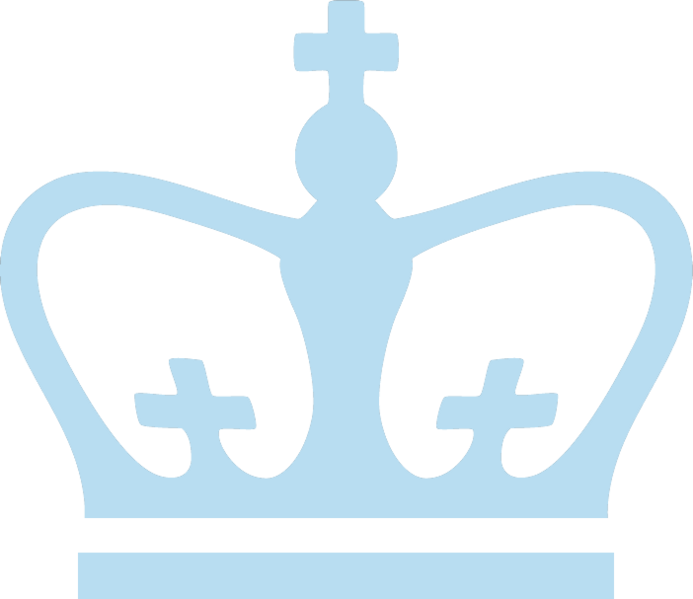 Columbia University logo: light blue crown with cross and cross-shaped decorations on a black background.