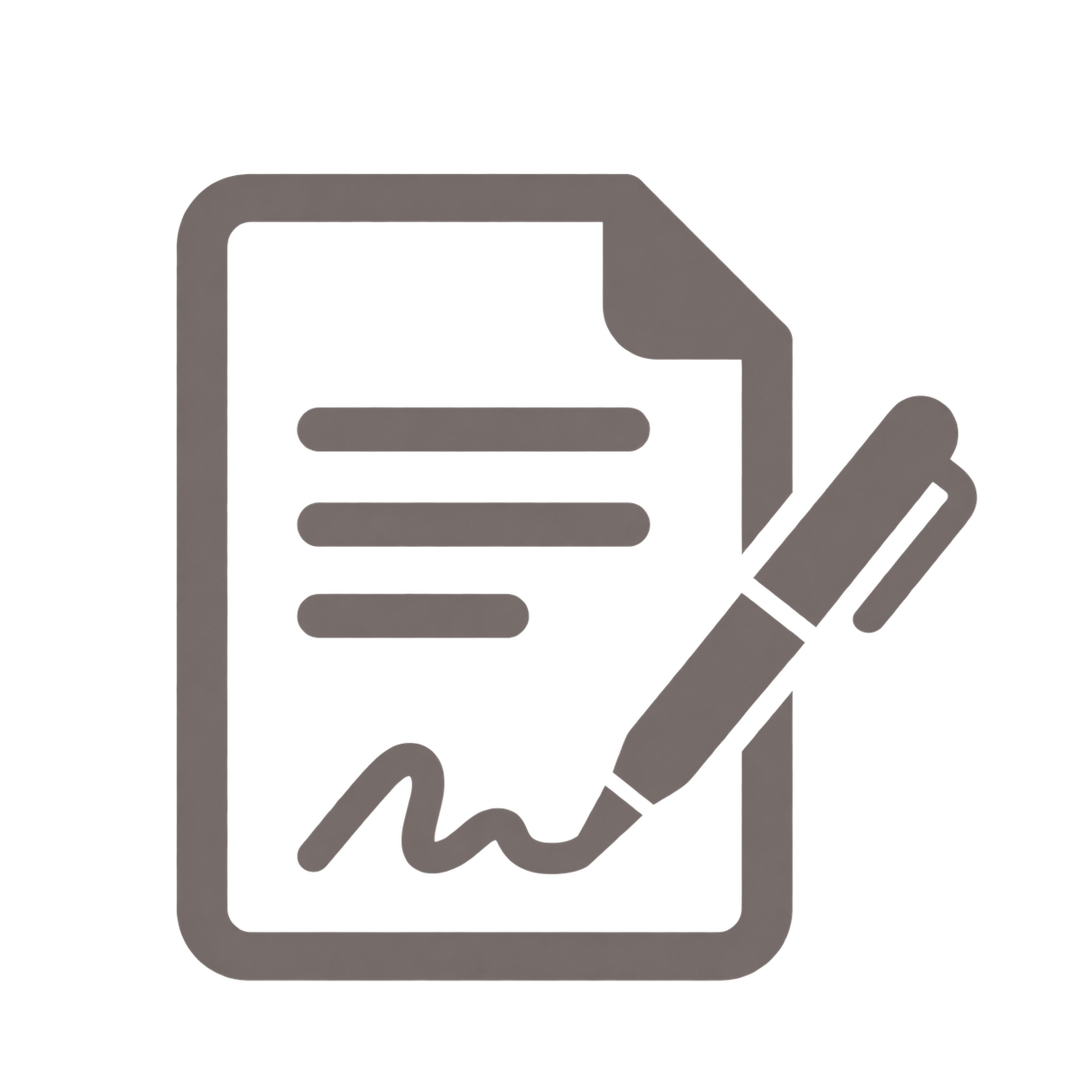 Symbol einer Hand, die einen Stift hält und auf einem Formular schreibt.
