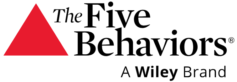 Logo of The Five Behaviors, a Wiley brand, featuring a red triangle and black text.
