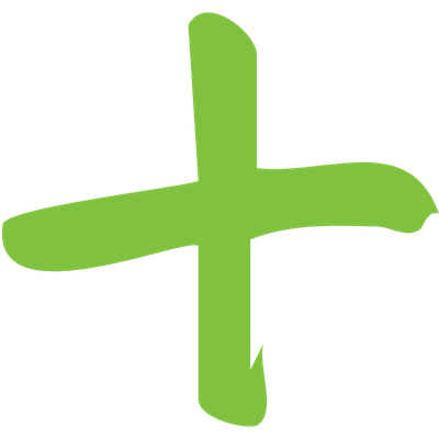 A green, stylized, abstract shape resembling a lowercase 't' or a cross with curved ends.