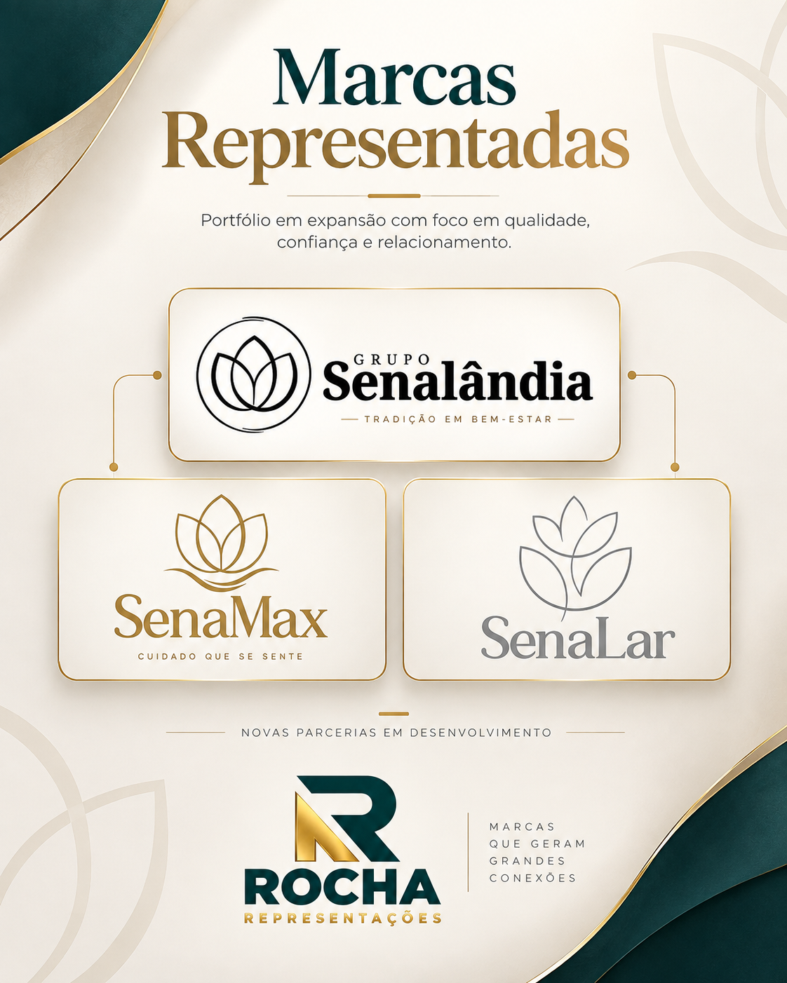 Marcas representadas pela Rocha Representações: Grupo Senalândia, SenaMax e SenaLar.