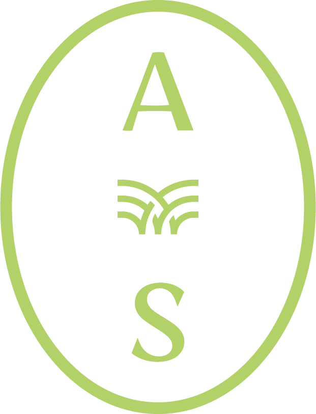 Logo with a black background, green oval border, displaying the letters A and S vertically with a stylized wheat or grass emblem in the middle.