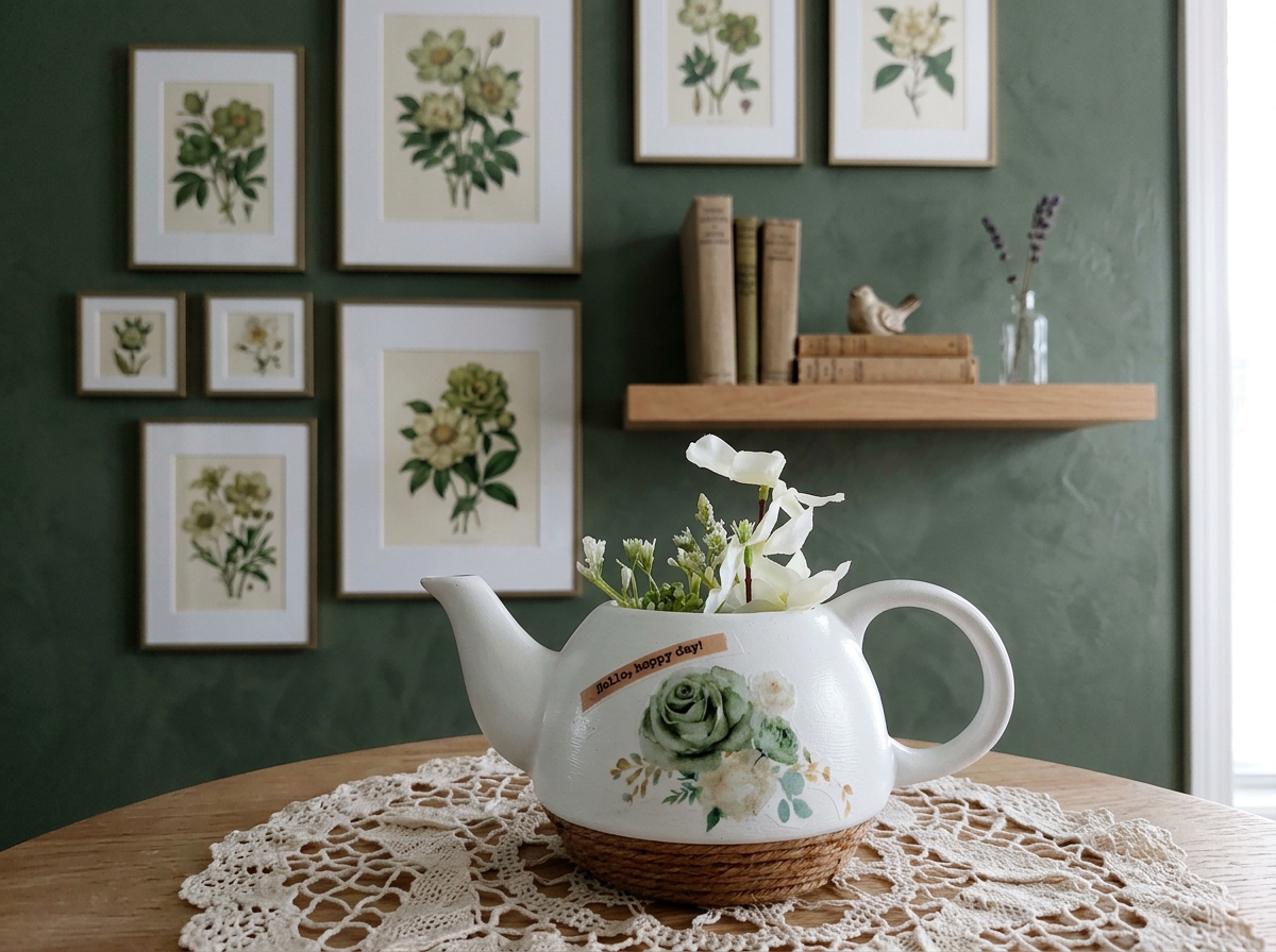 Charming Upcycled Teapot with Floral Design