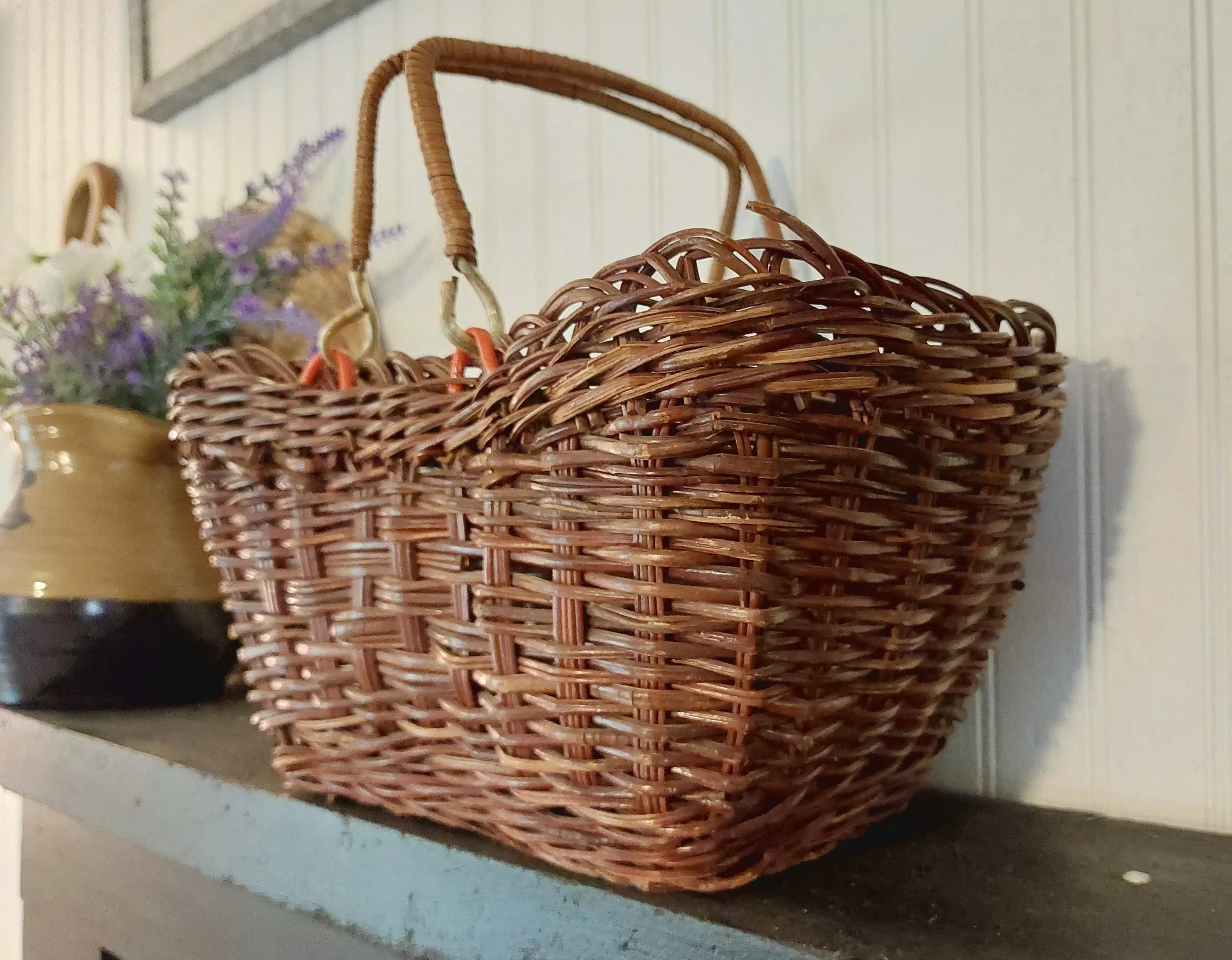 Vintage Willow Gathering Basket with Drop Handles
