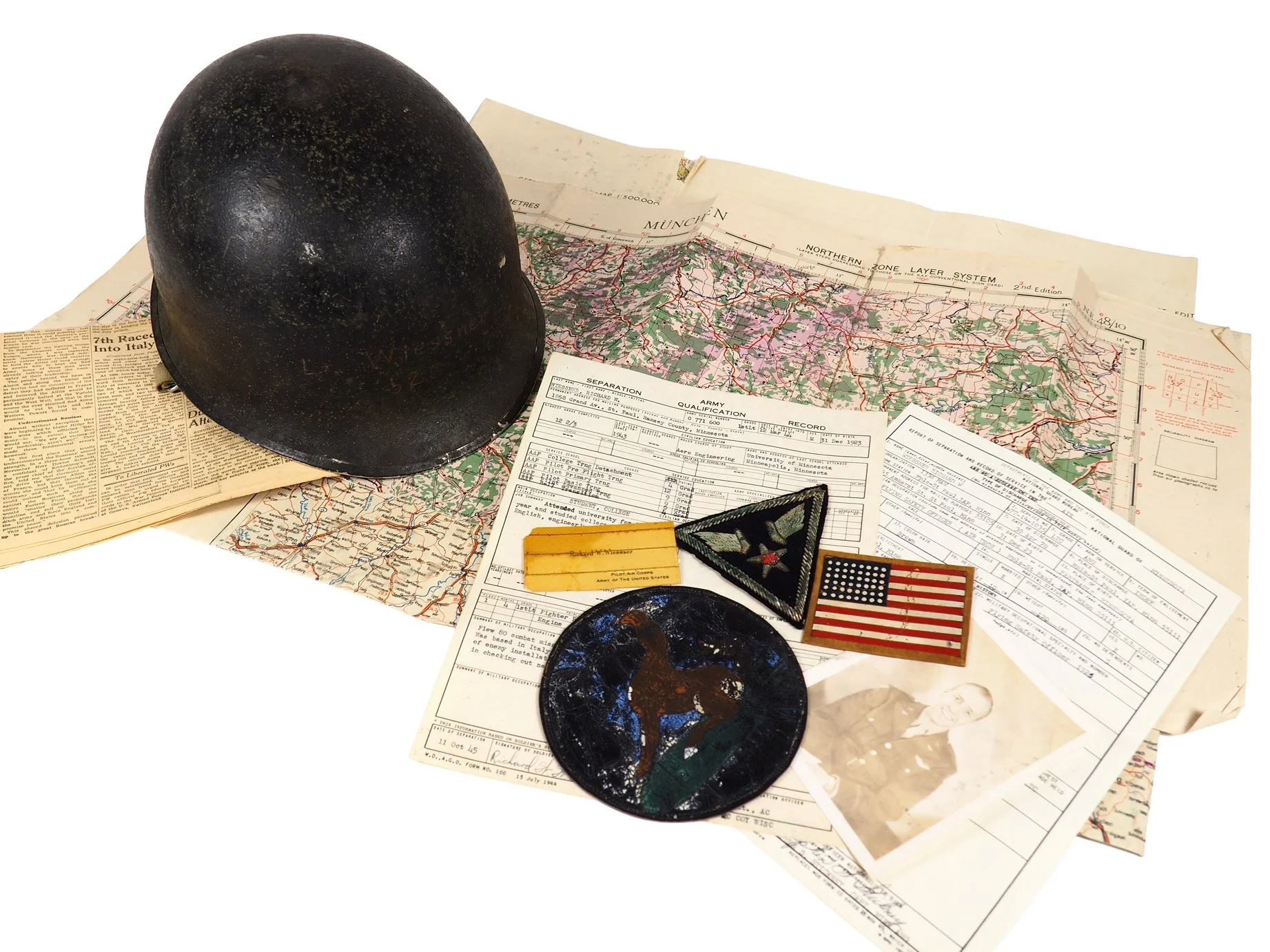 Some other things that Richard Wiessner kept from his time in the Air Corps. The 526th patch is in poor condition, yet it is more than likely something he took up in the air with him.