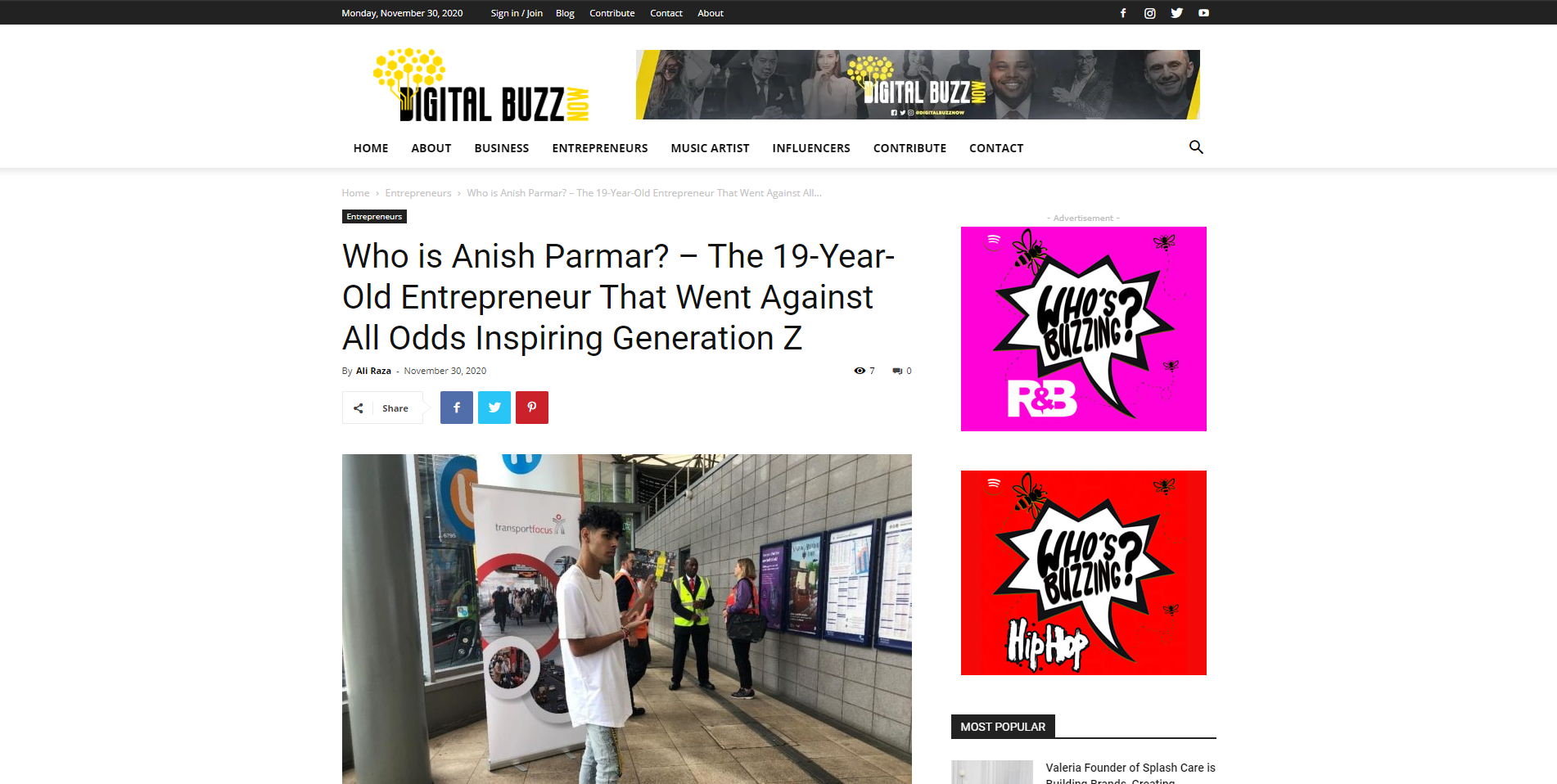 Anish Parmar featured in Digital Buzz Now