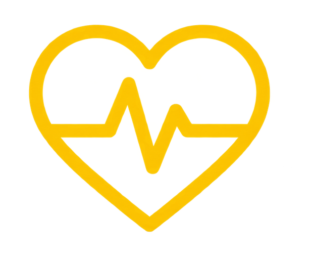 Yellow heart with a heart rate line inside.