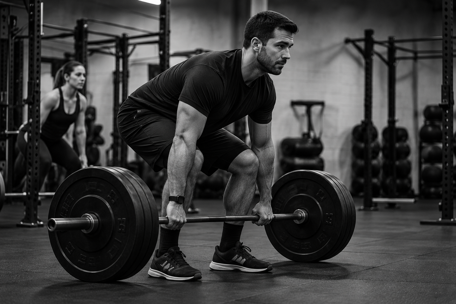 A client lifting a barbell in FORGE CHS, a 24/7 gym in West Ashley, Charlestion.