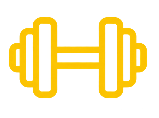 A yellow icon of a dumbbell with two handles on each end.
