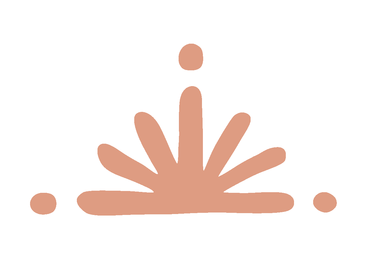 Decorative geometric pattern with a central brown shape resembling a burst with dots on each side and abstract lines radiating outward.