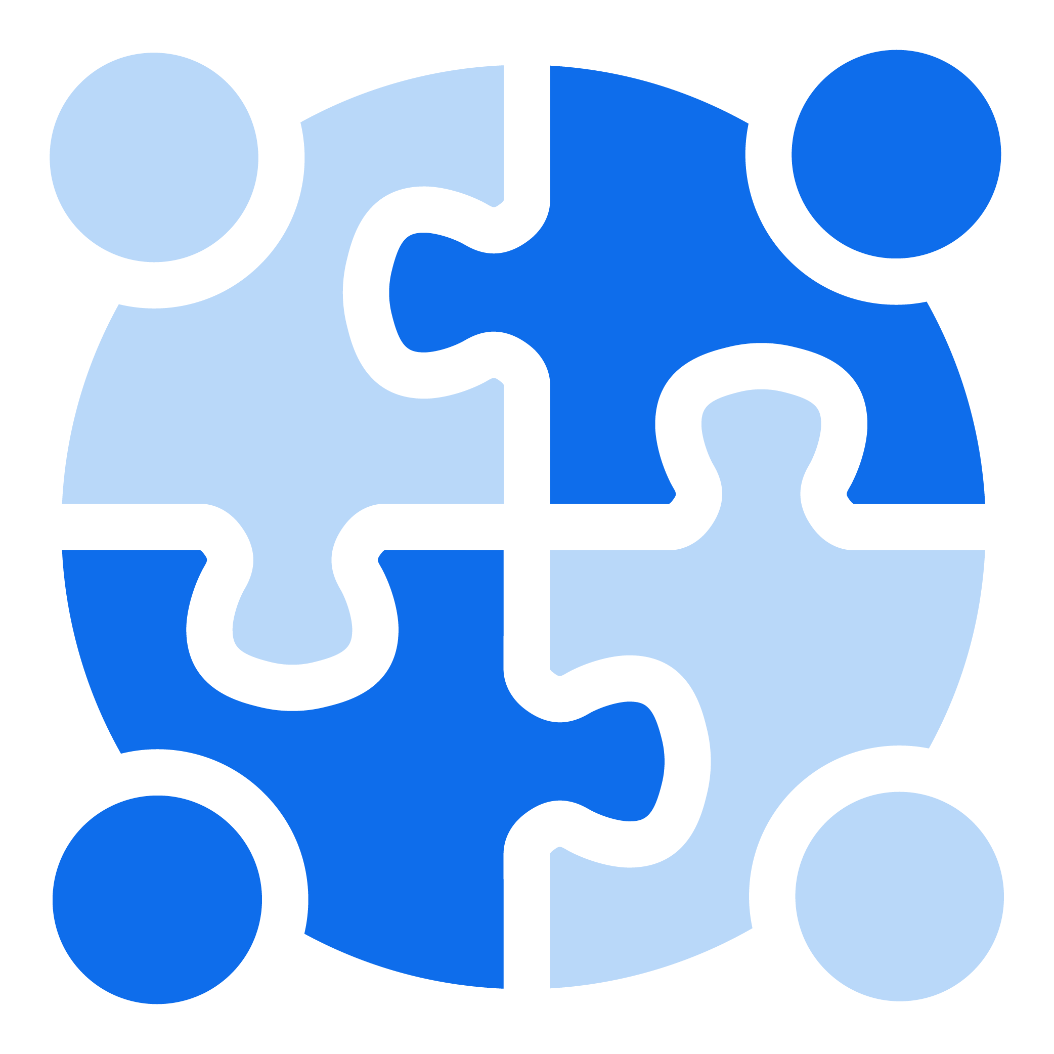A puzzle with blue and light blue pieces, arranged in a circular pattern.