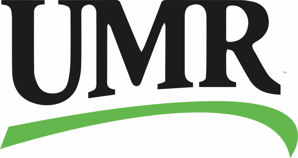 Close-up of a logo with the large letters 'UMR' in black on a dark green background, with a curved green line beneath the letters.