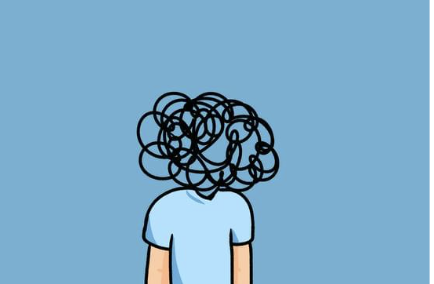 Illustration of a person with curly hair and a blue shirt, facing away against a blue background.