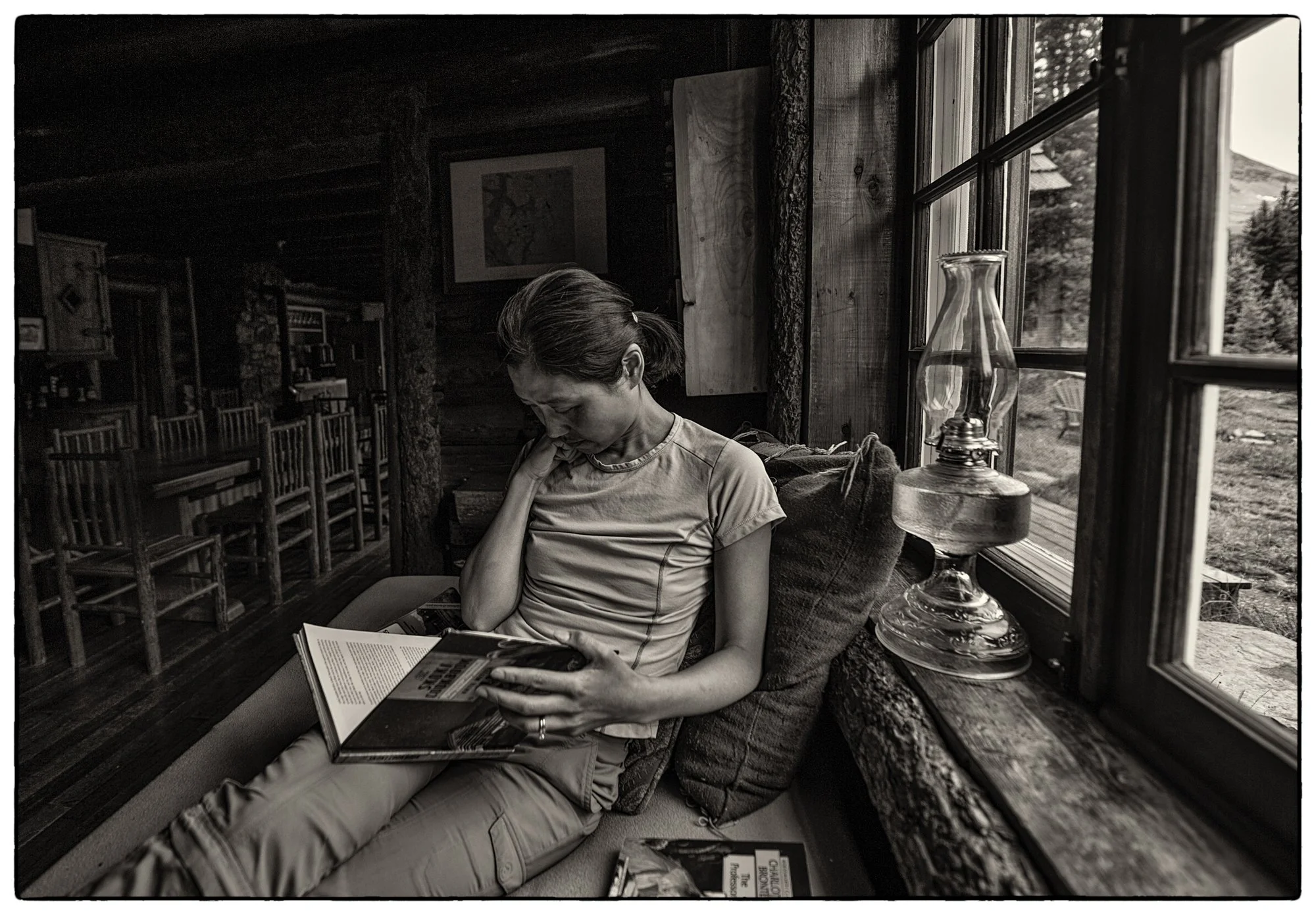 Resting at the Skoki Lodge after a whole day hiking.