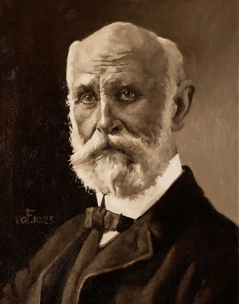This is a portrait of the Greene Vardiman Black. Painted for commission.