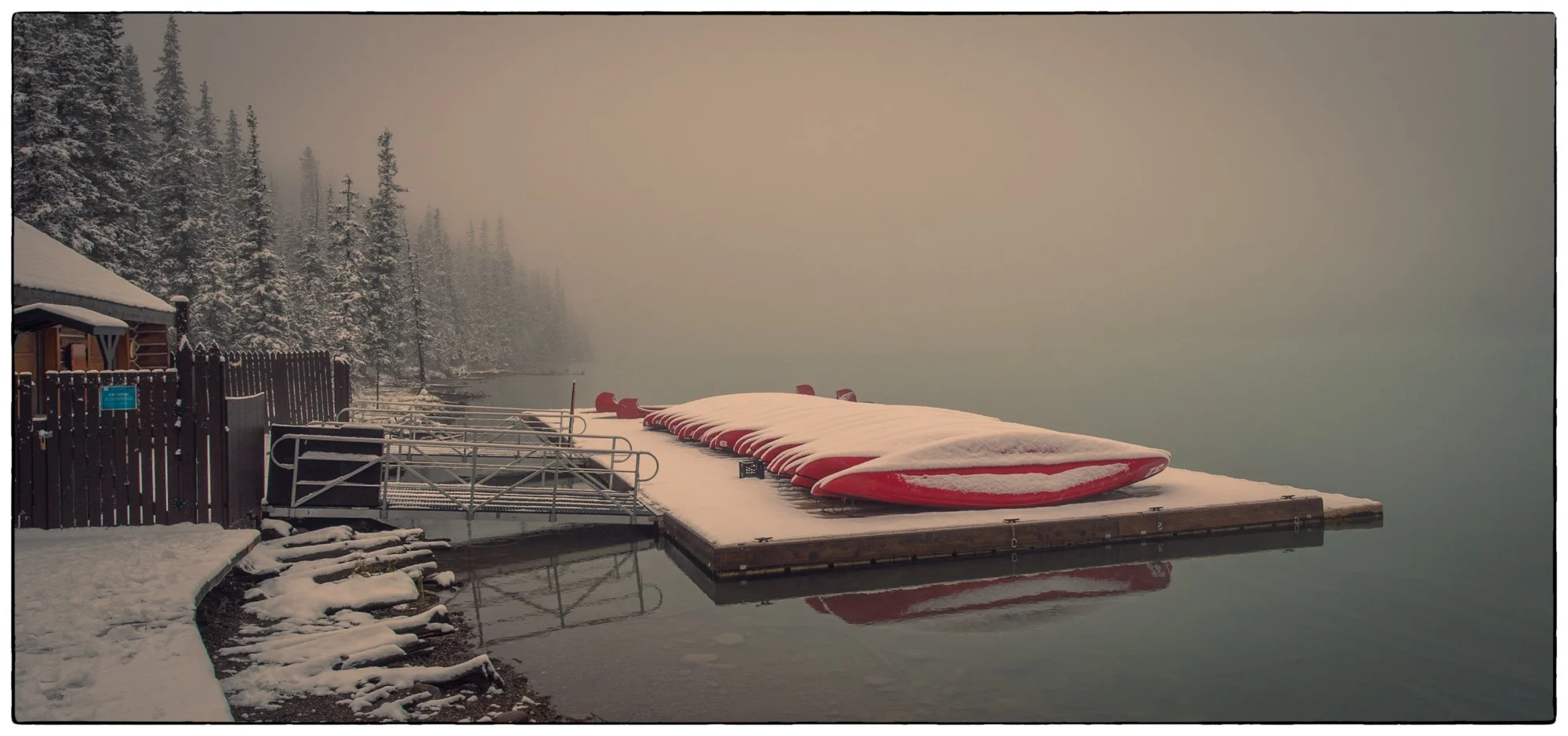 Lake Louise's boat station after the snow fall