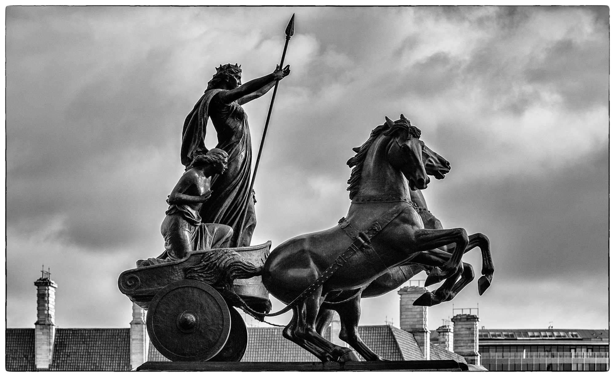 Victorian-era statue sculpted by artist Thomas Thorneycroft represents Celtic Queen Boadicea and her daughters