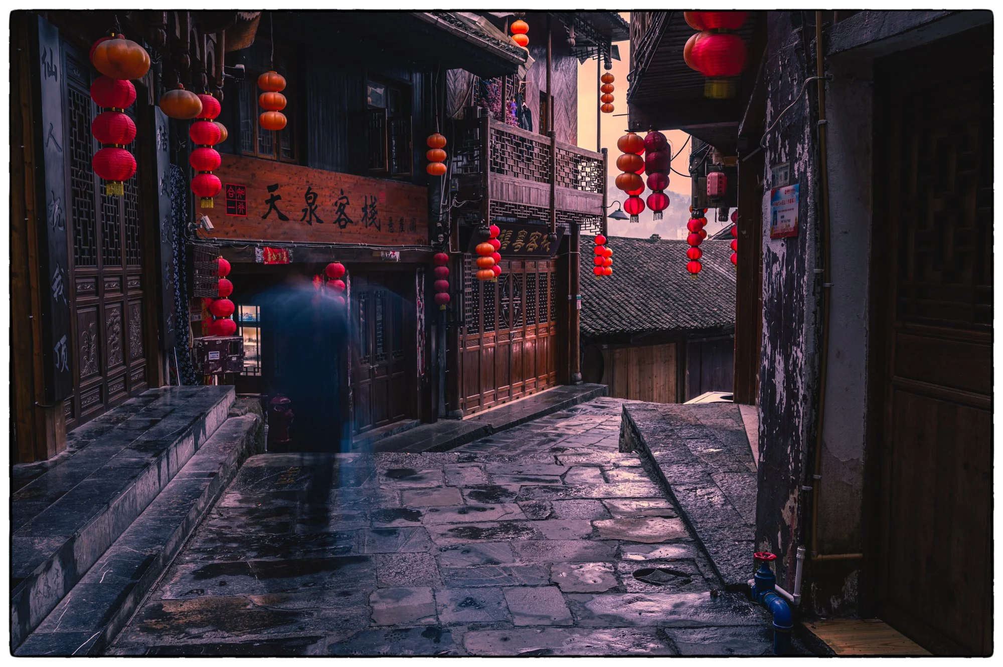 Town streets are quiet in the morning.