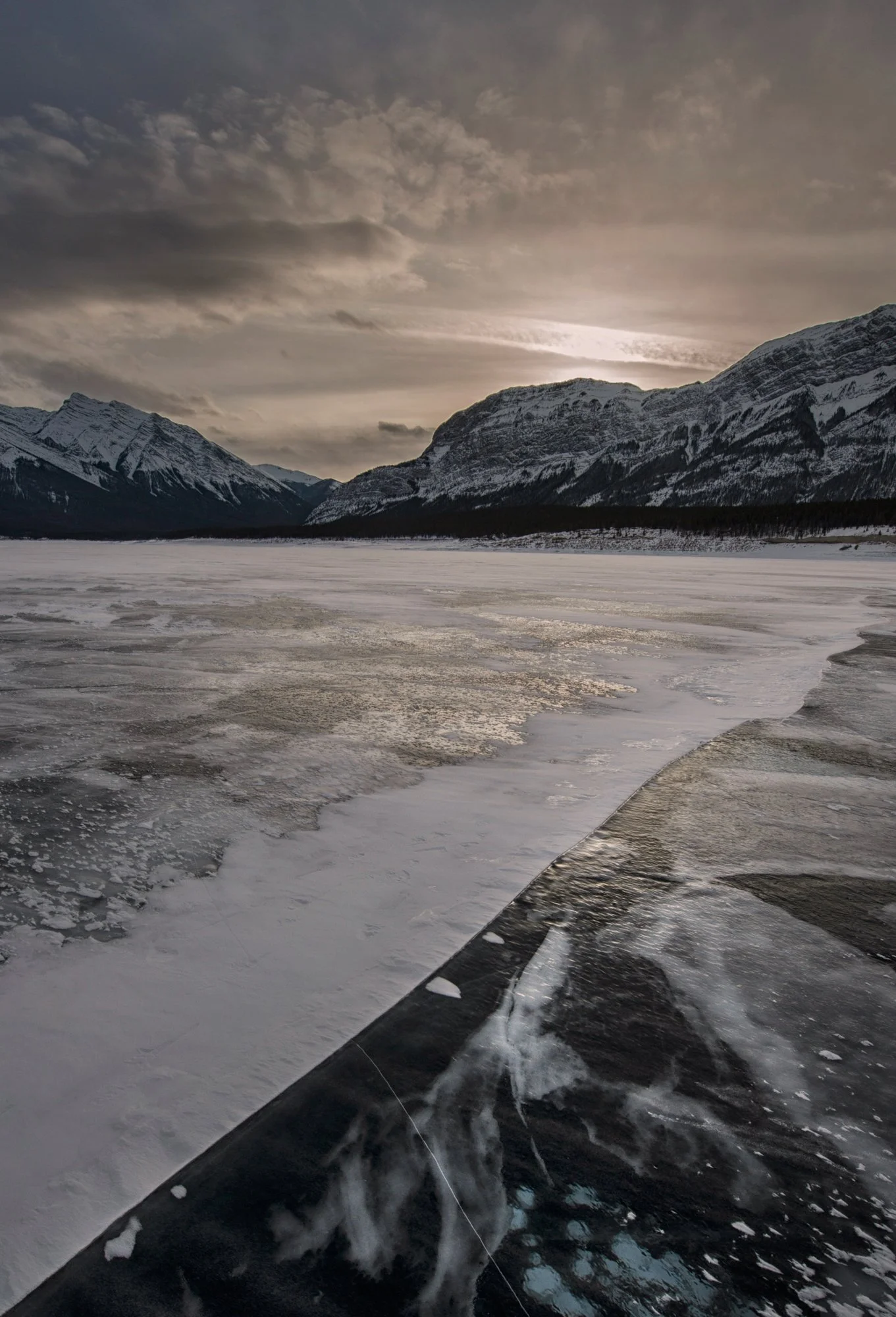Abraham Lake Near the Aurum Lodge. Sun Set.