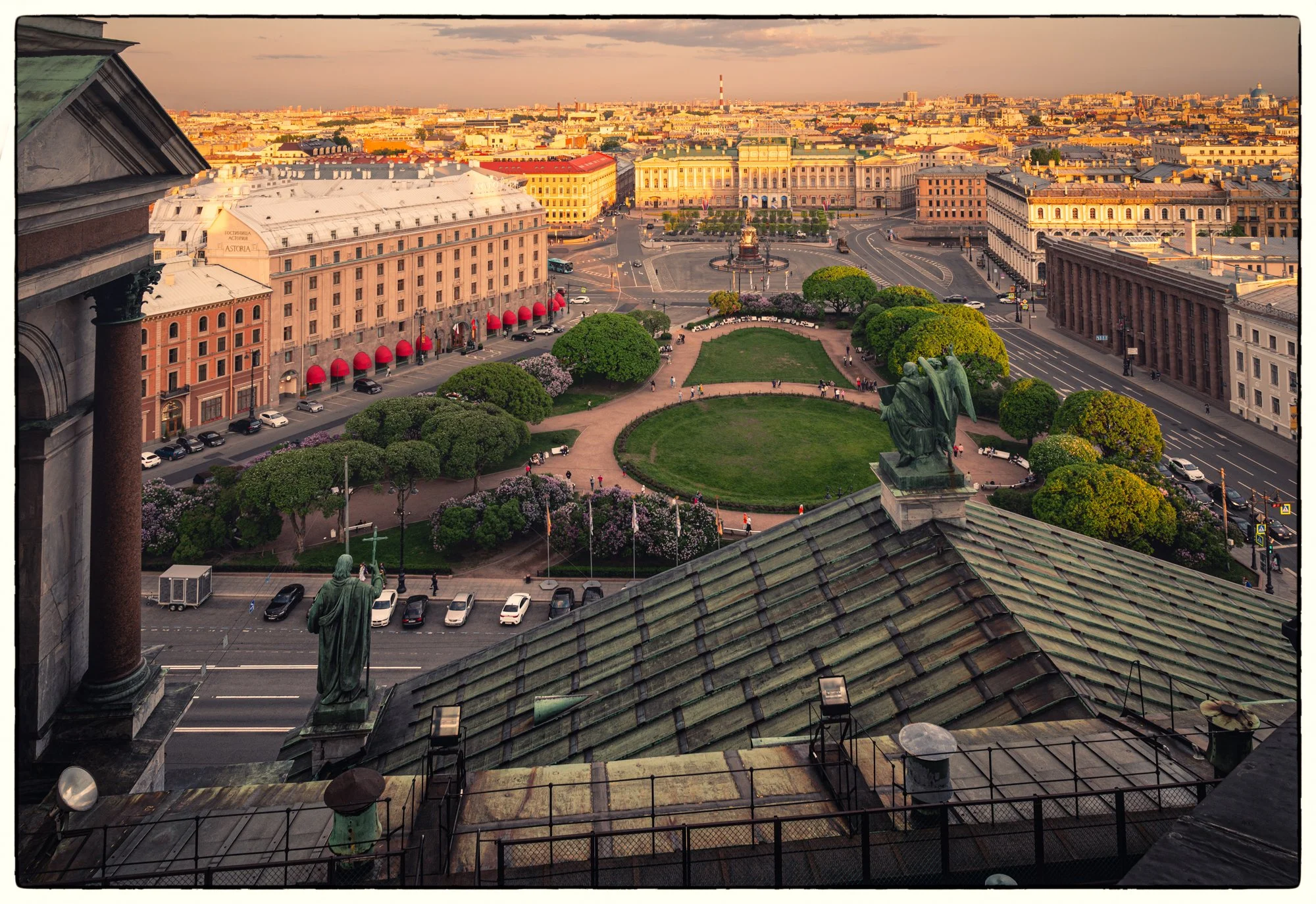 We climb up on to the St. Isaac Cathedral's observation deck in the evening, 200 steps in several spans. The views were magnificent!