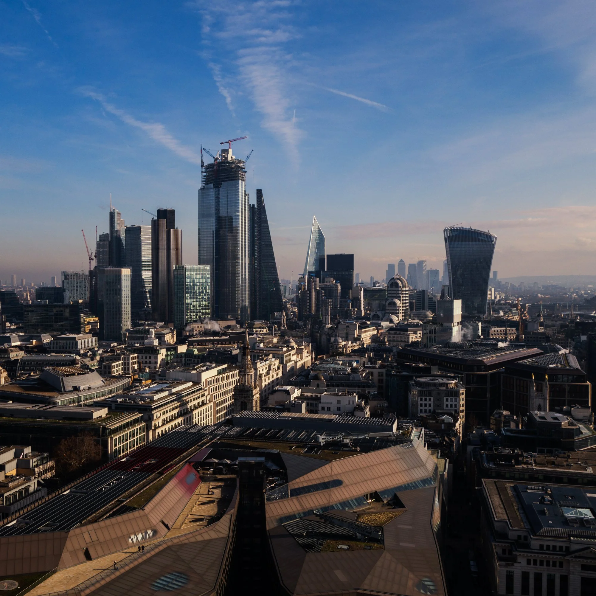 View of the London's skyscrapers from the roof of the St. Paul