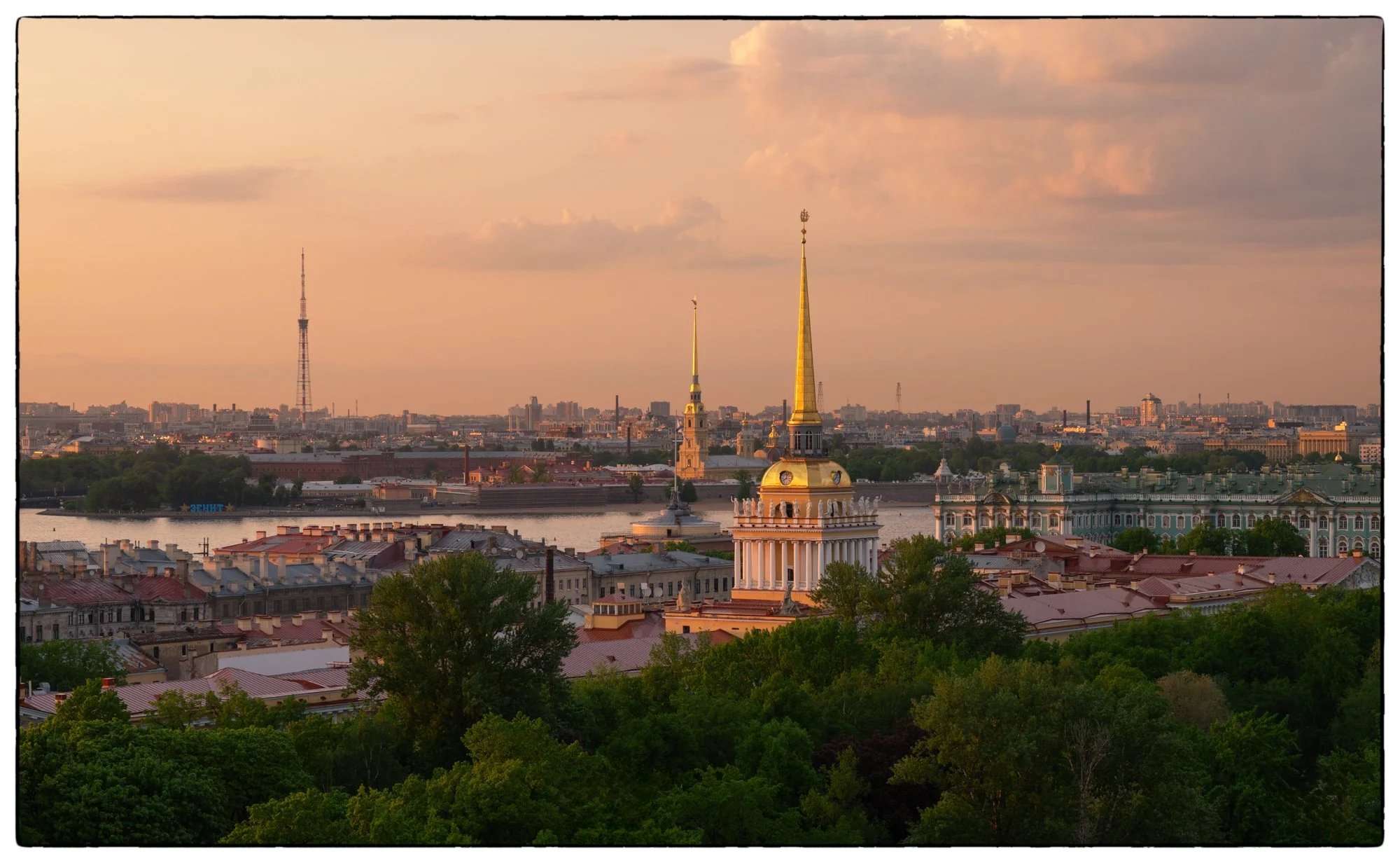 We climb up on to the St. Isaac Cathedral's observation deck in the evening, 200 steps in several spans. The views were magnificent!