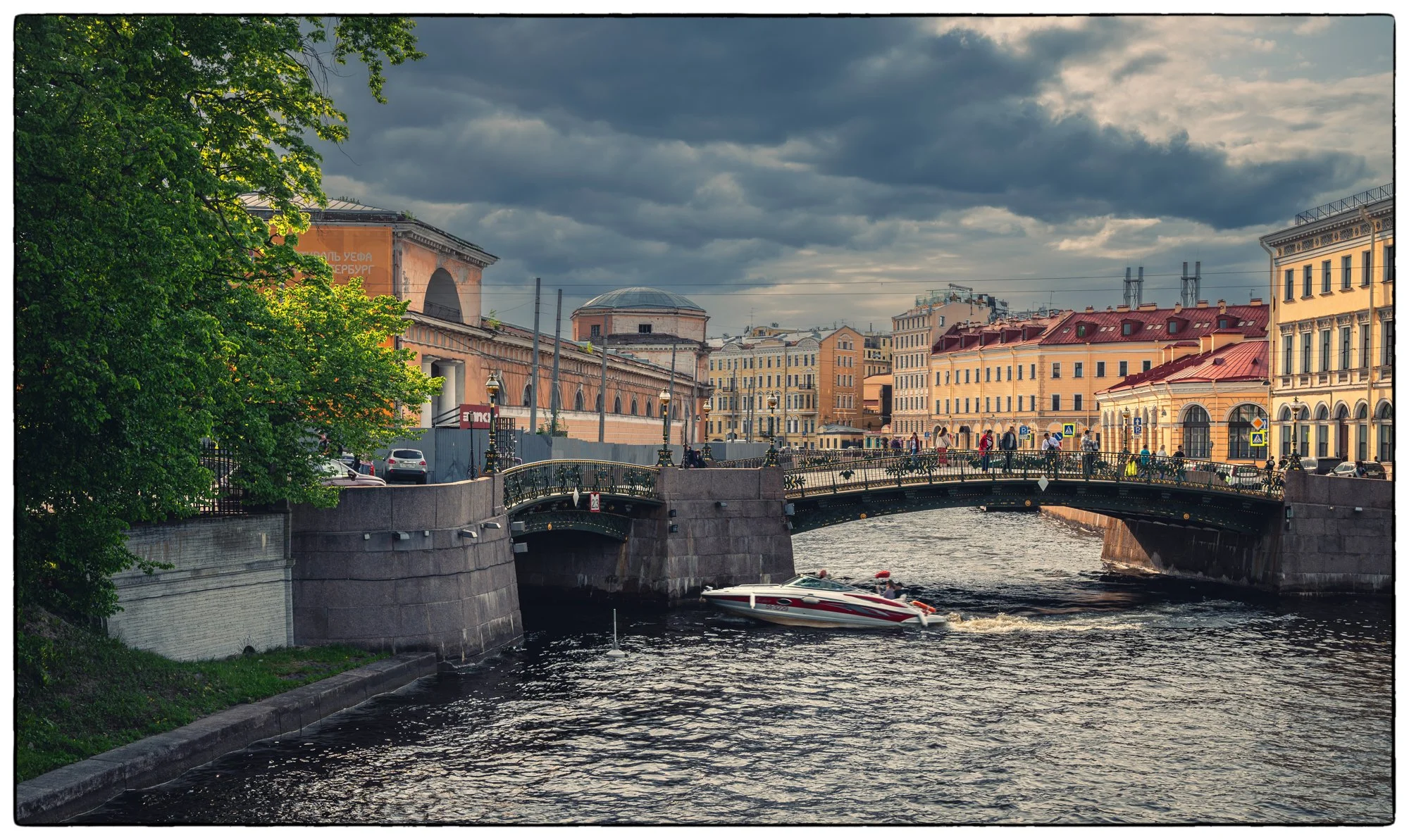 This is an interesting spot, two bridges join each other in the shape of "T"  on a joint of River Moyka and Canal Griboyedova