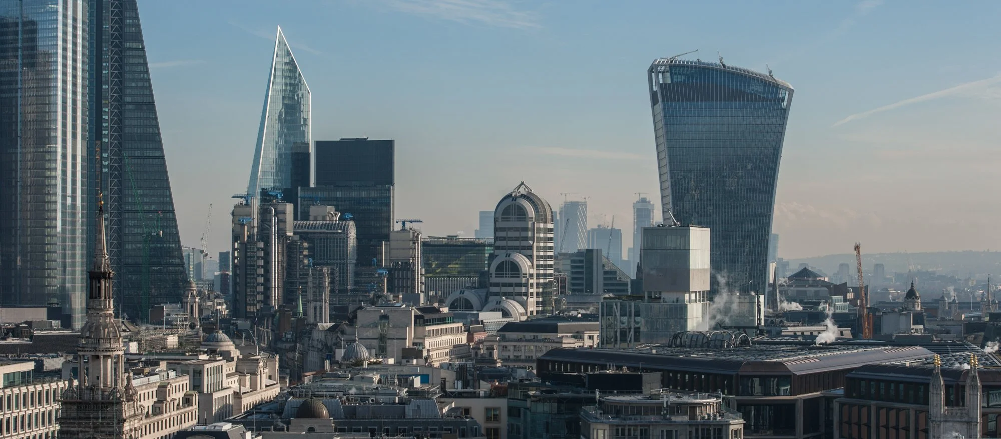 View of the London's skyscrapers from the roof of the St. Paul