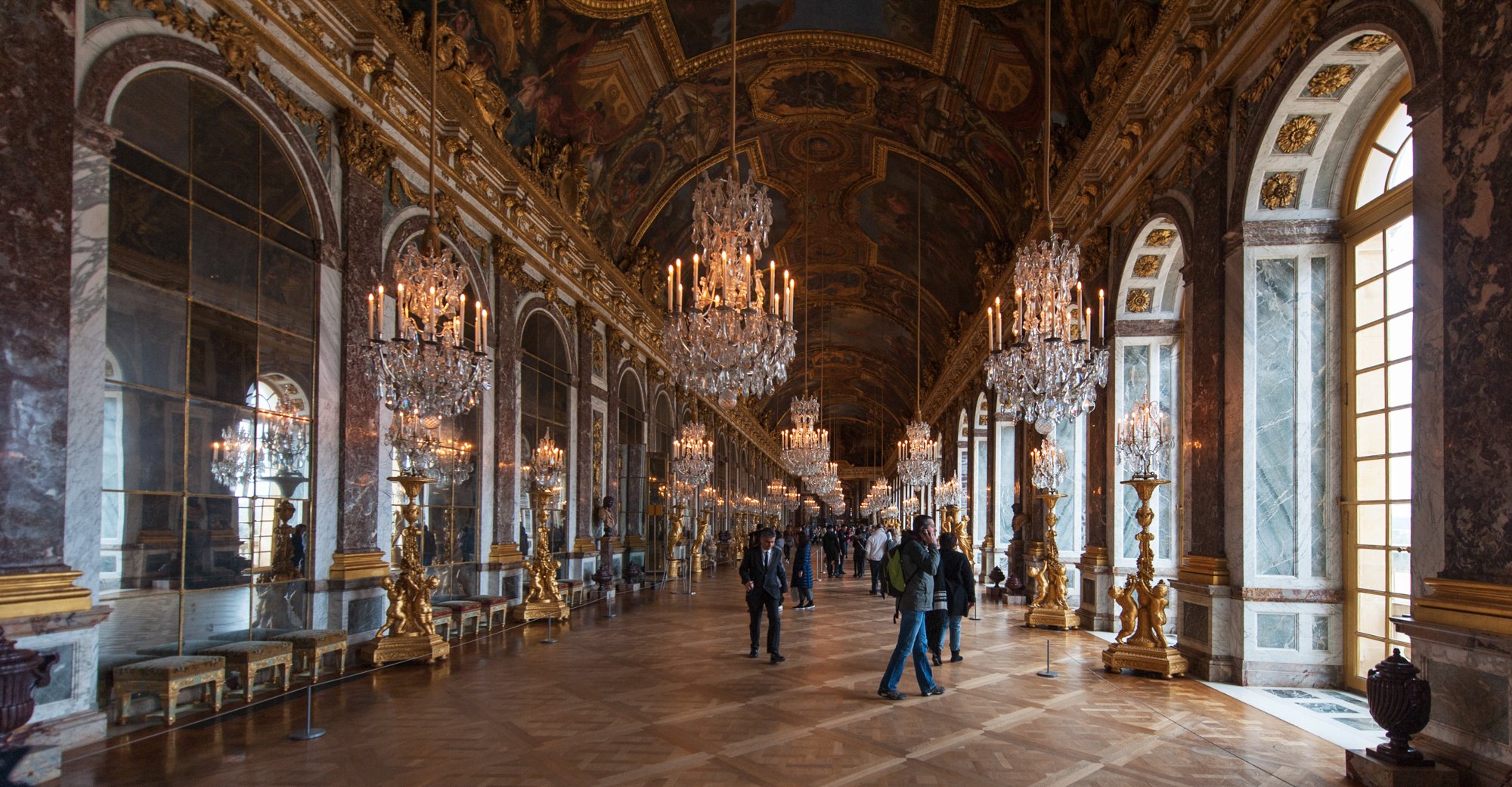 Versailles, the famous Hall of Mirrors.