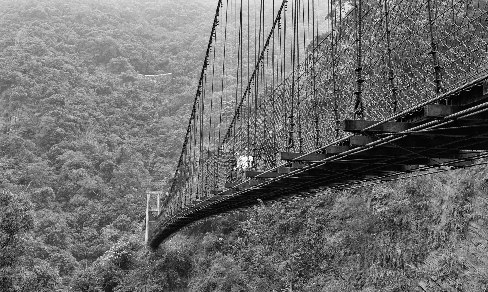 Hanging bridge by the Buddhist temple.