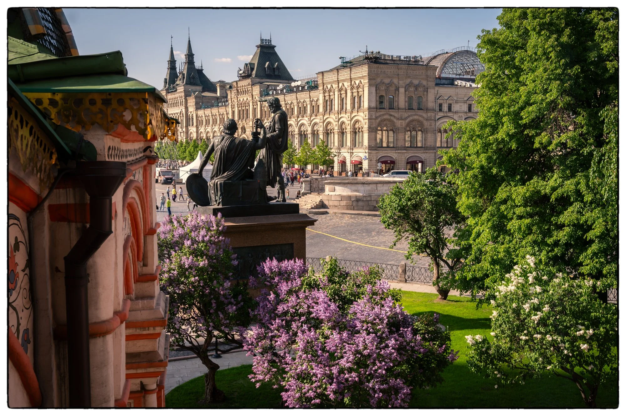 Here is view on the Red Square from the windows of the St. Basil Cathedral. The lilacs are in full bloom