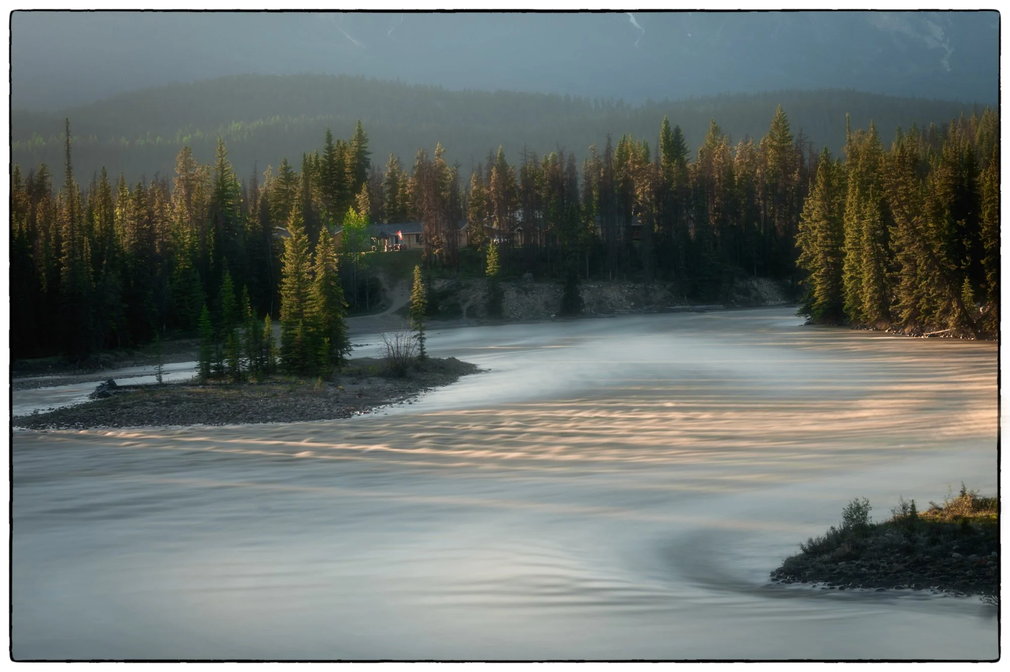 Walking in the evening by the Athabasca river by the Wabasso Campgrounds.