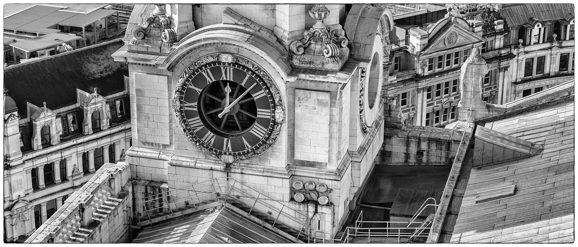 The tower clock. View from St. Paul Cathedral