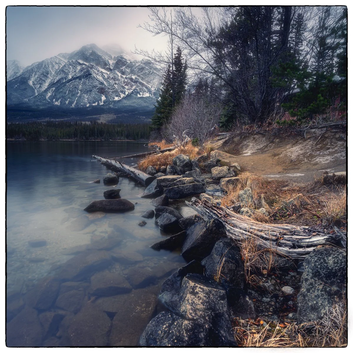 Overcast. Sunrise at Pyramid lake