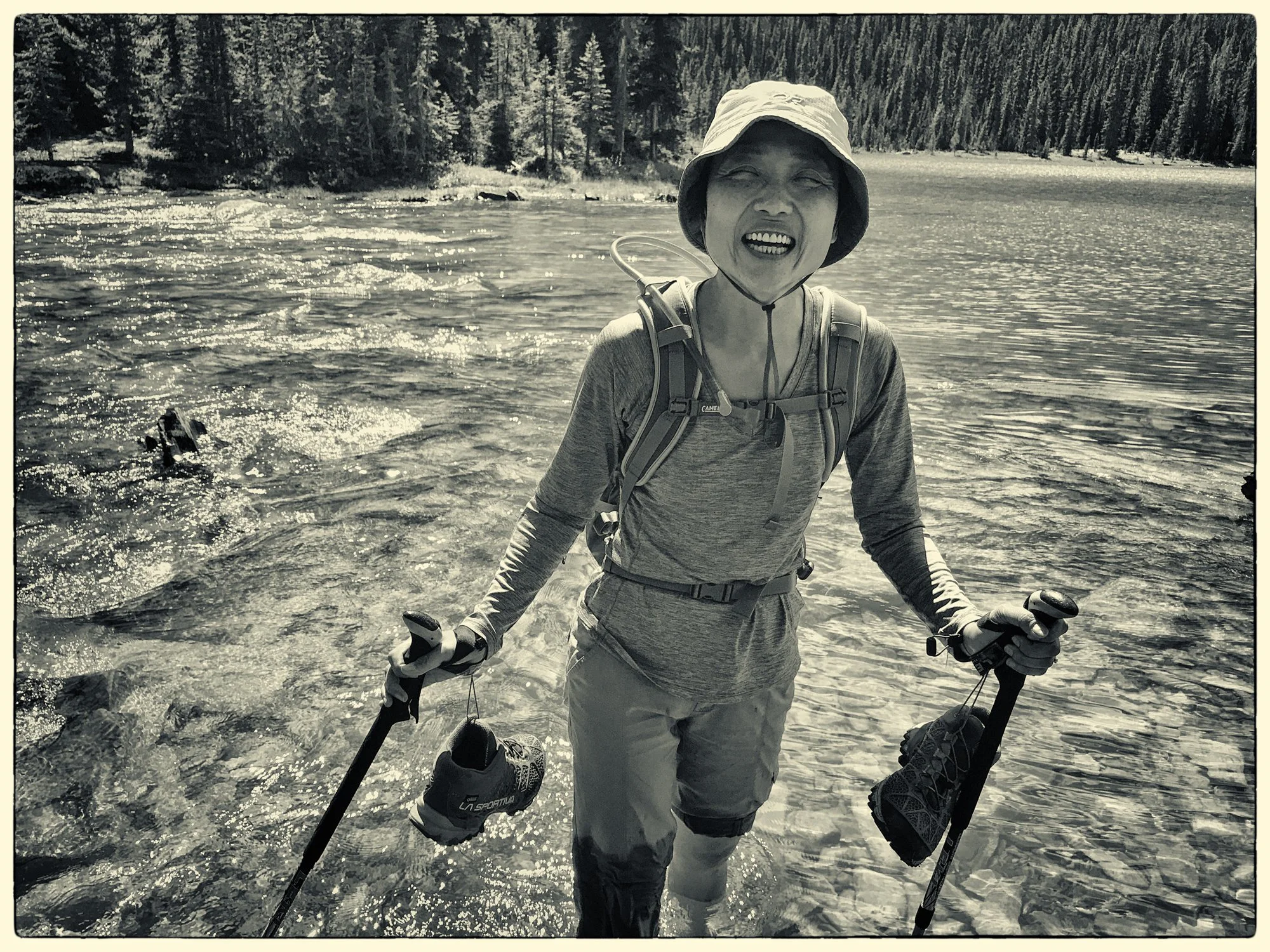Crossing the Bow River on the way back from the Bow Peak hike