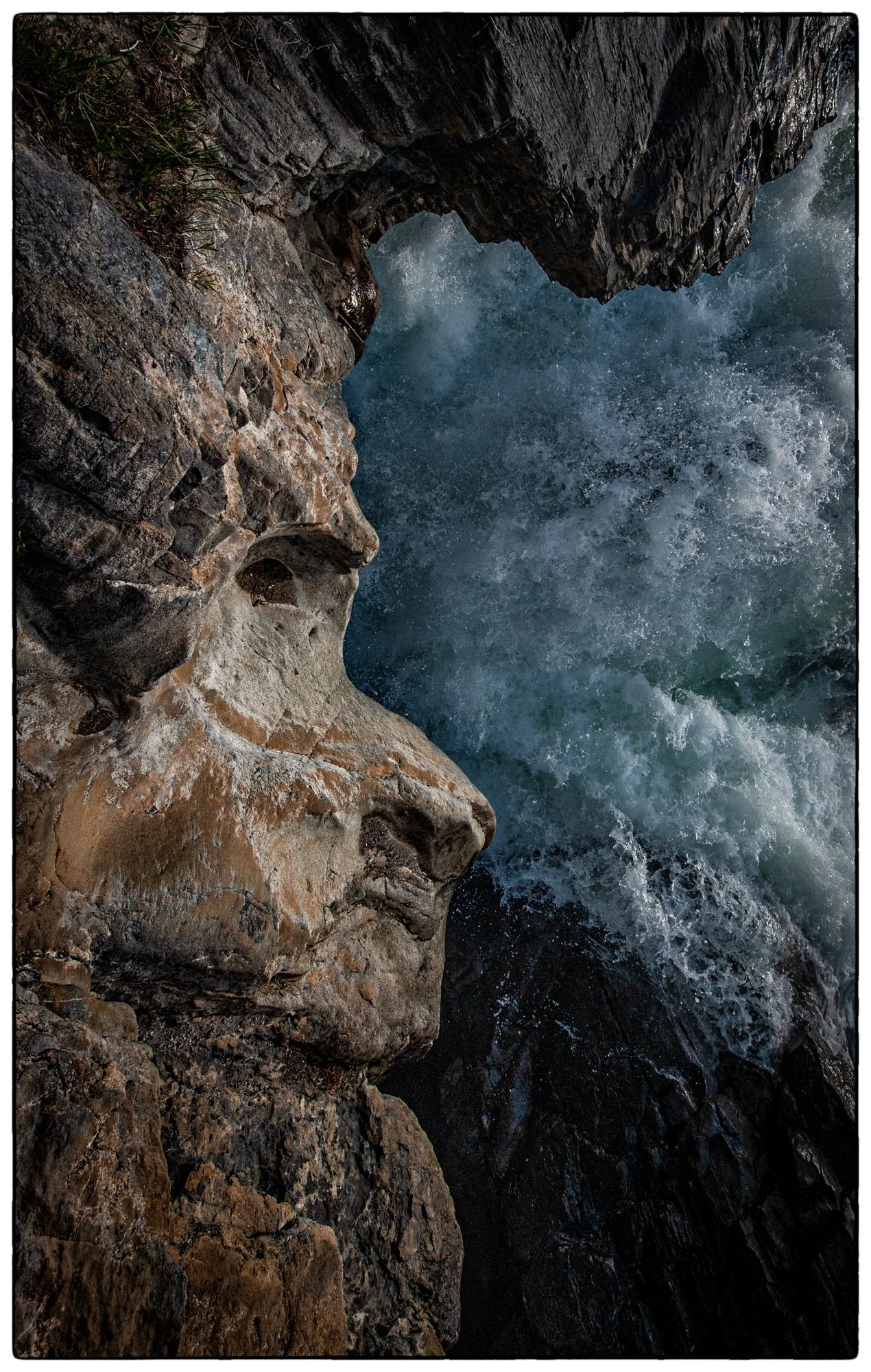 the face of the waterfall.