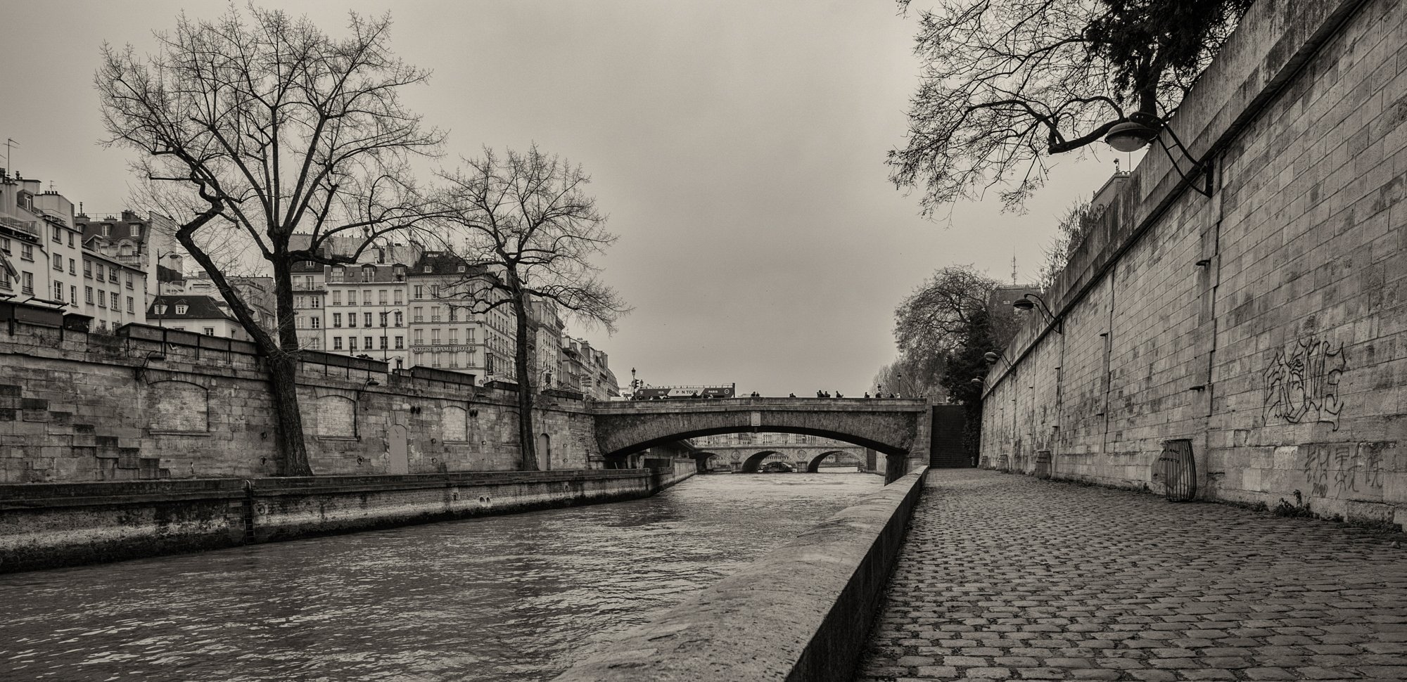 Walking by the Seine in Paris.